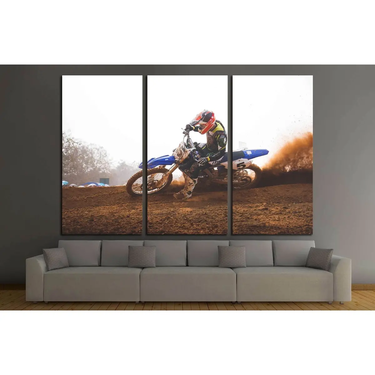 Sport Motorcycle,The Motocross Competition,Rider Cornering And Free Fee To See. №2487 Ready To Hang Canvas Print 5