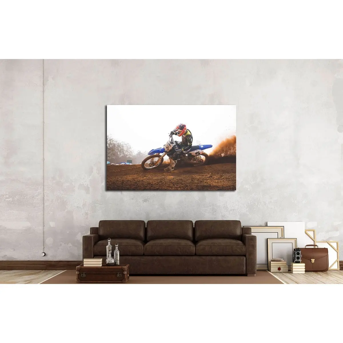 Sport Motorcycle,The Motocross Competition,Rider Cornering And Free Fee To See. №2487 Ready To Hang Canvas Print 3
