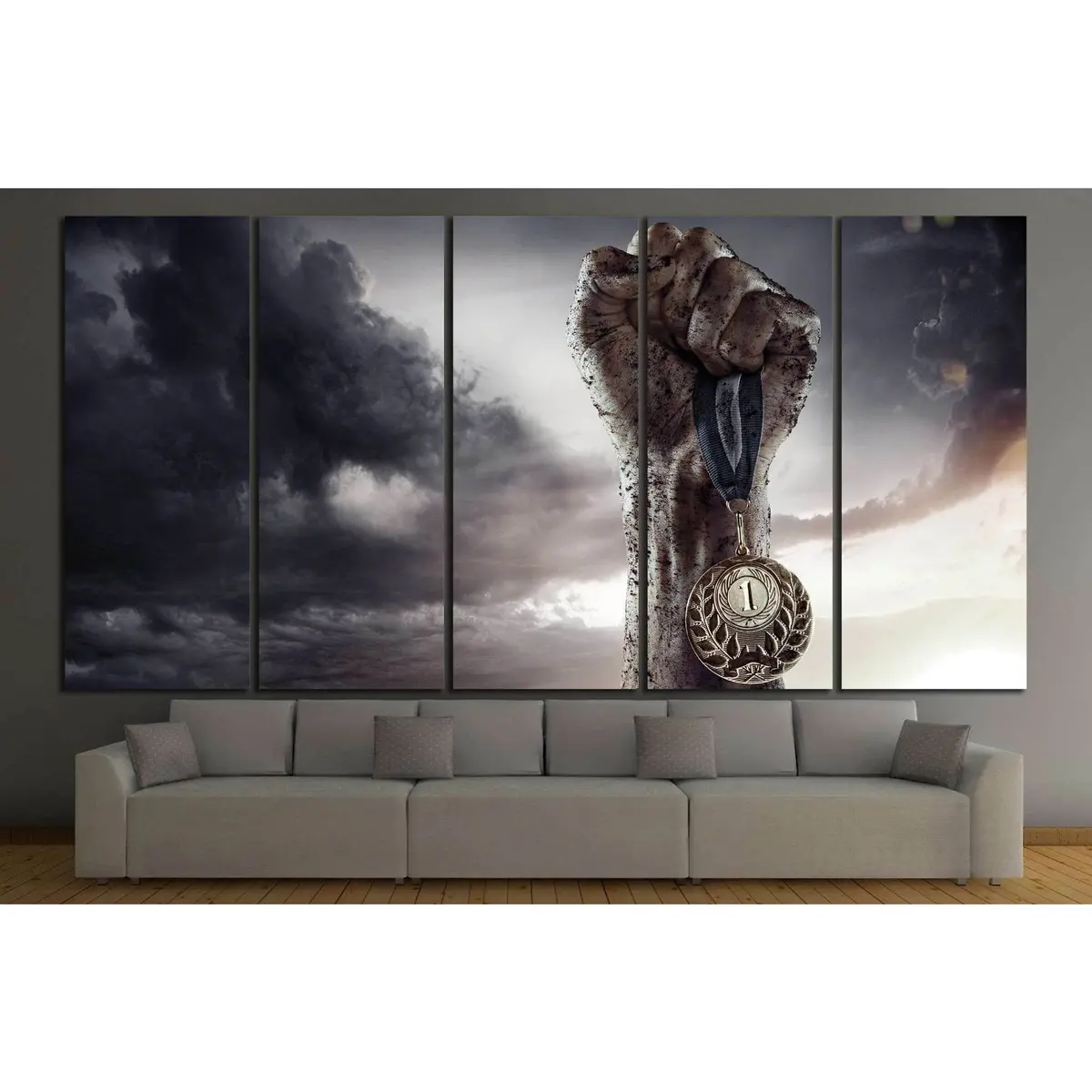 Sport, Winner With The Medal №1388 Ready To Hang Canvas Print 3