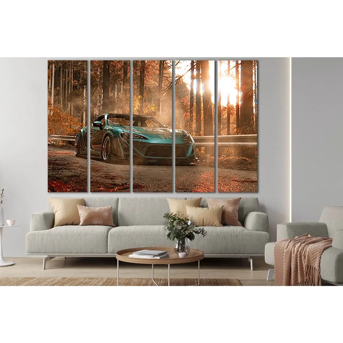 Premium Ready-to-Hang Canvas Art: Sports Car Driving Through a Forest Road (SL1446)