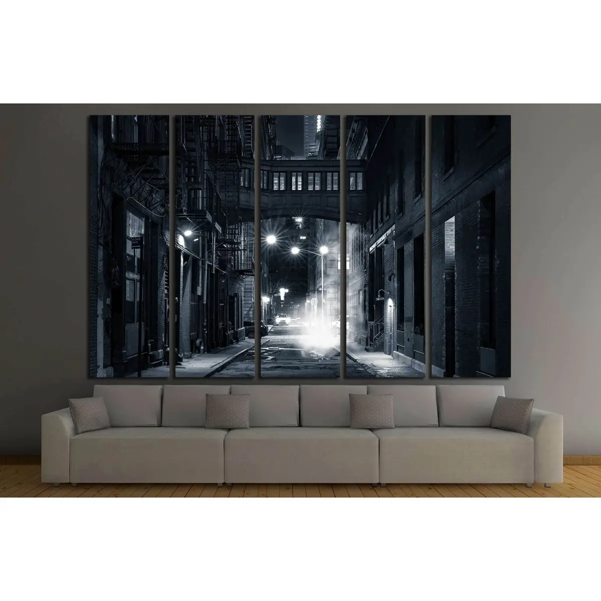 Staple Street Skybridge at Night in Tribeca, NYC – #2197 Premium Canvas Wall Art, Pre-Installed Hanging Hardware - Image 3