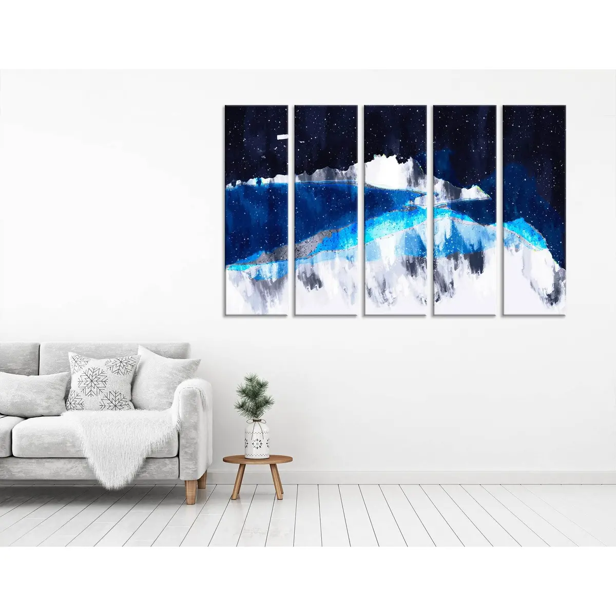 Starlit Mountain Night Sky Canvas Art – Ready-to-Hang Landscape Wall Decor