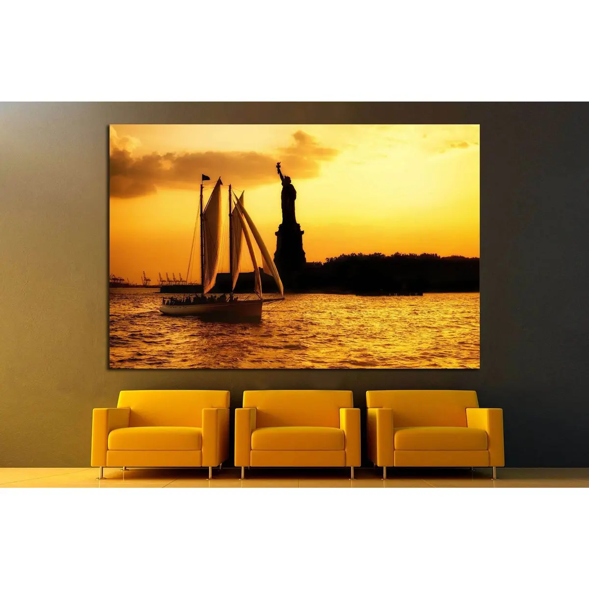 Statue Of Liberty And A Sailboat №1291 Ready To Hang Canvas Print 3