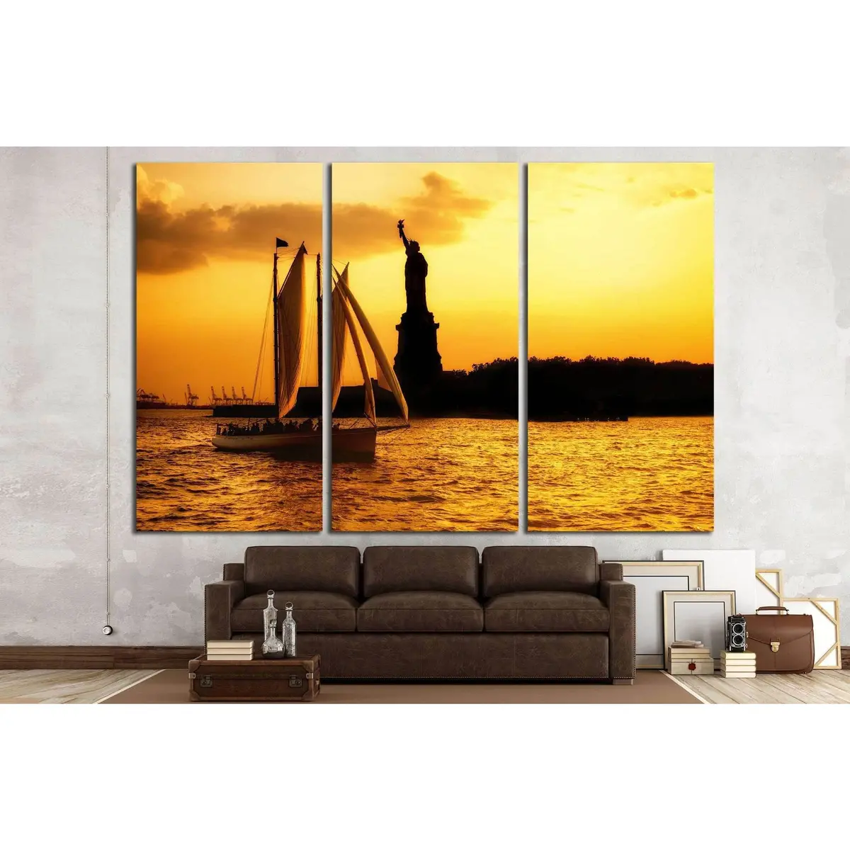 Statue Of Liberty And A Sailboat №1291 Ready To Hang Canvas Print 5
