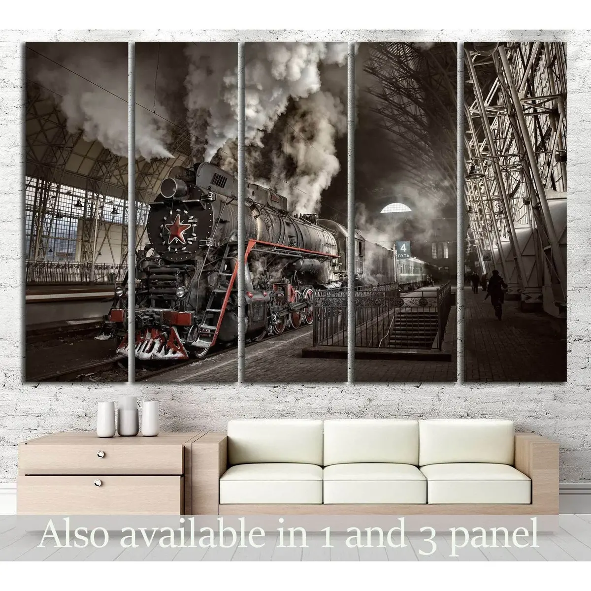 Vintage Steam Train at Railway Station Canvas Wall Art Print