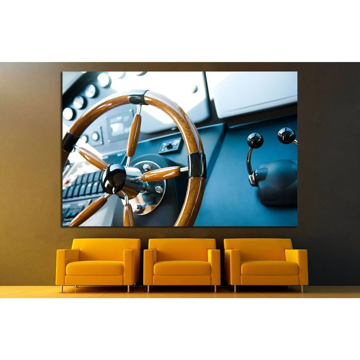 Steering Wheel On A Luxury Yacht №1410 Ready To Hang Canvas Print 3