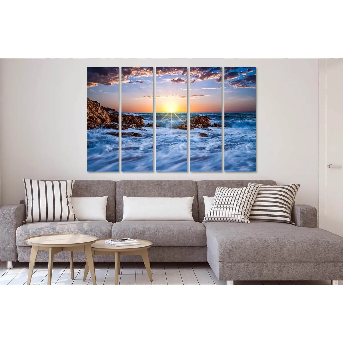 Dramatic Storm Waves at Sunrise Canvas Wall Art – Ready-to-Hang Print D1232