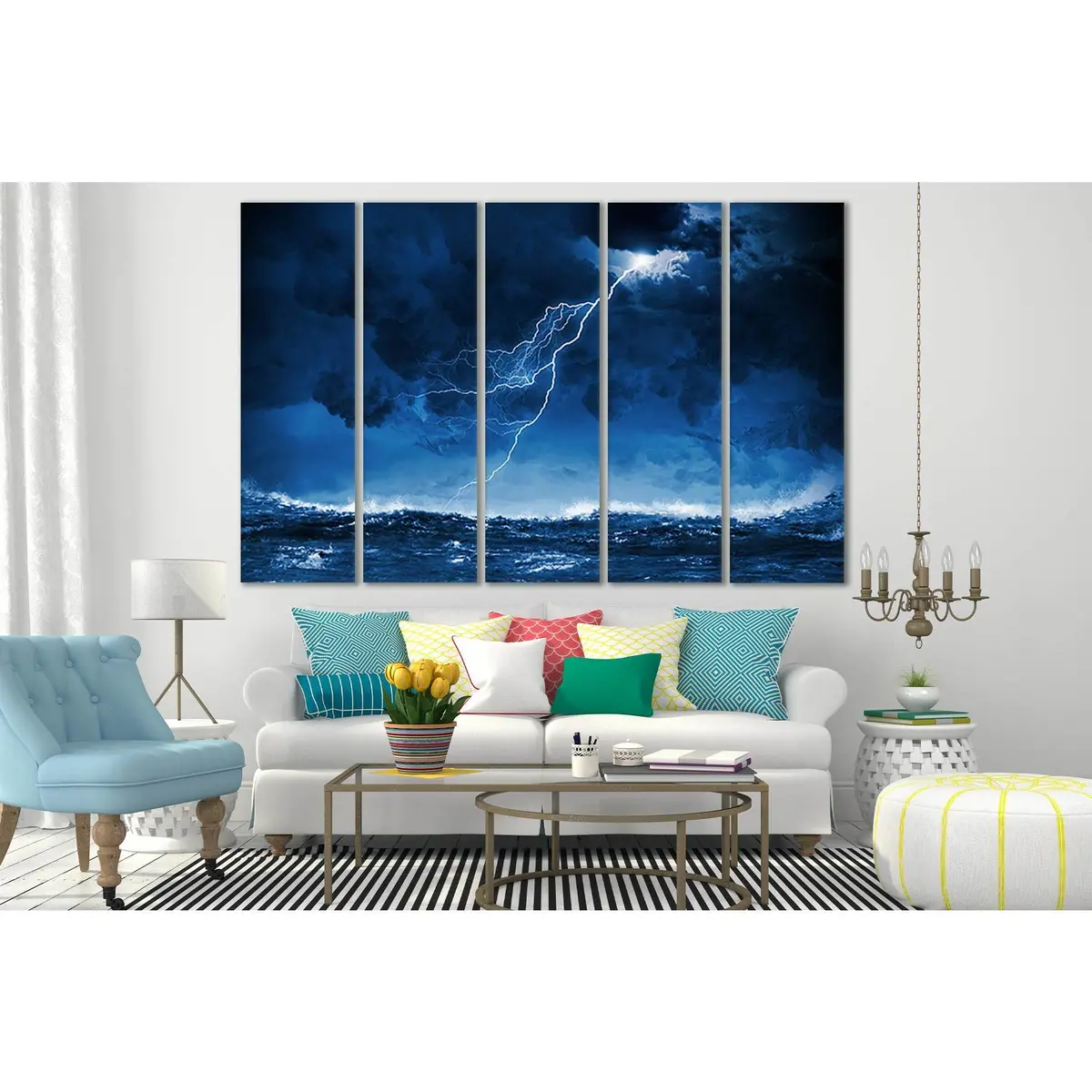 Dramatic Stormy Ocean with Lightning Canvas Wall Art – Ready-to-Hang Print SL142