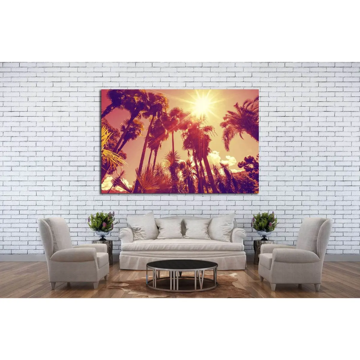 Sun Shining Through Tall Palm Trees №897 Ready To Hang Canvas Print 2
