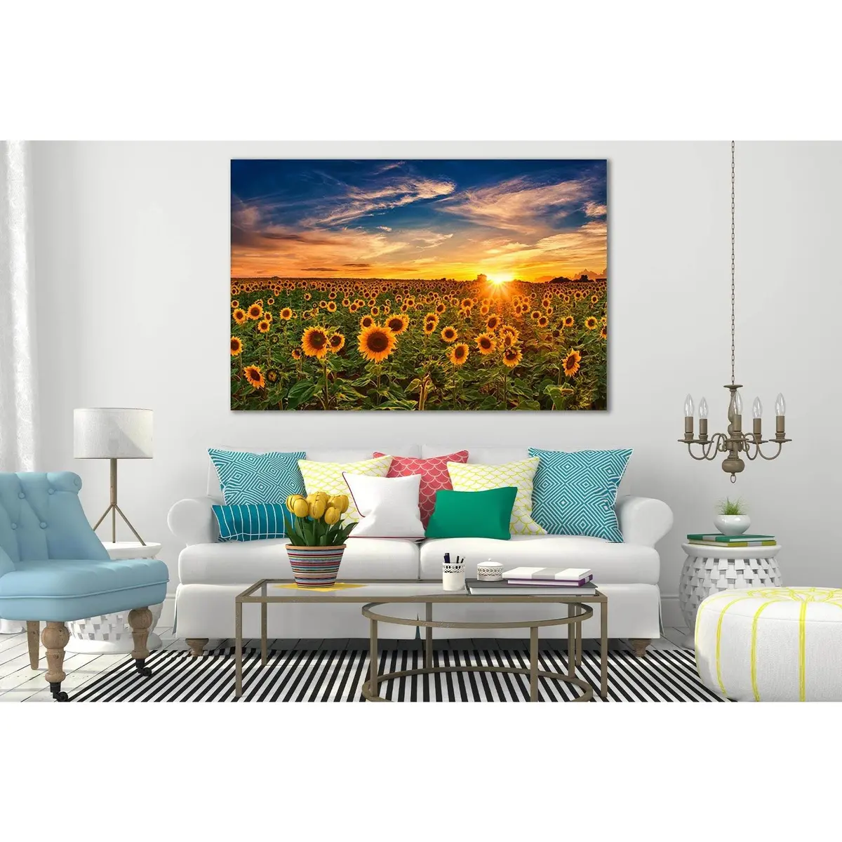 Sunflowers And Beautiful Sunset №Sl221 Ready To Hang Canvas Print 1