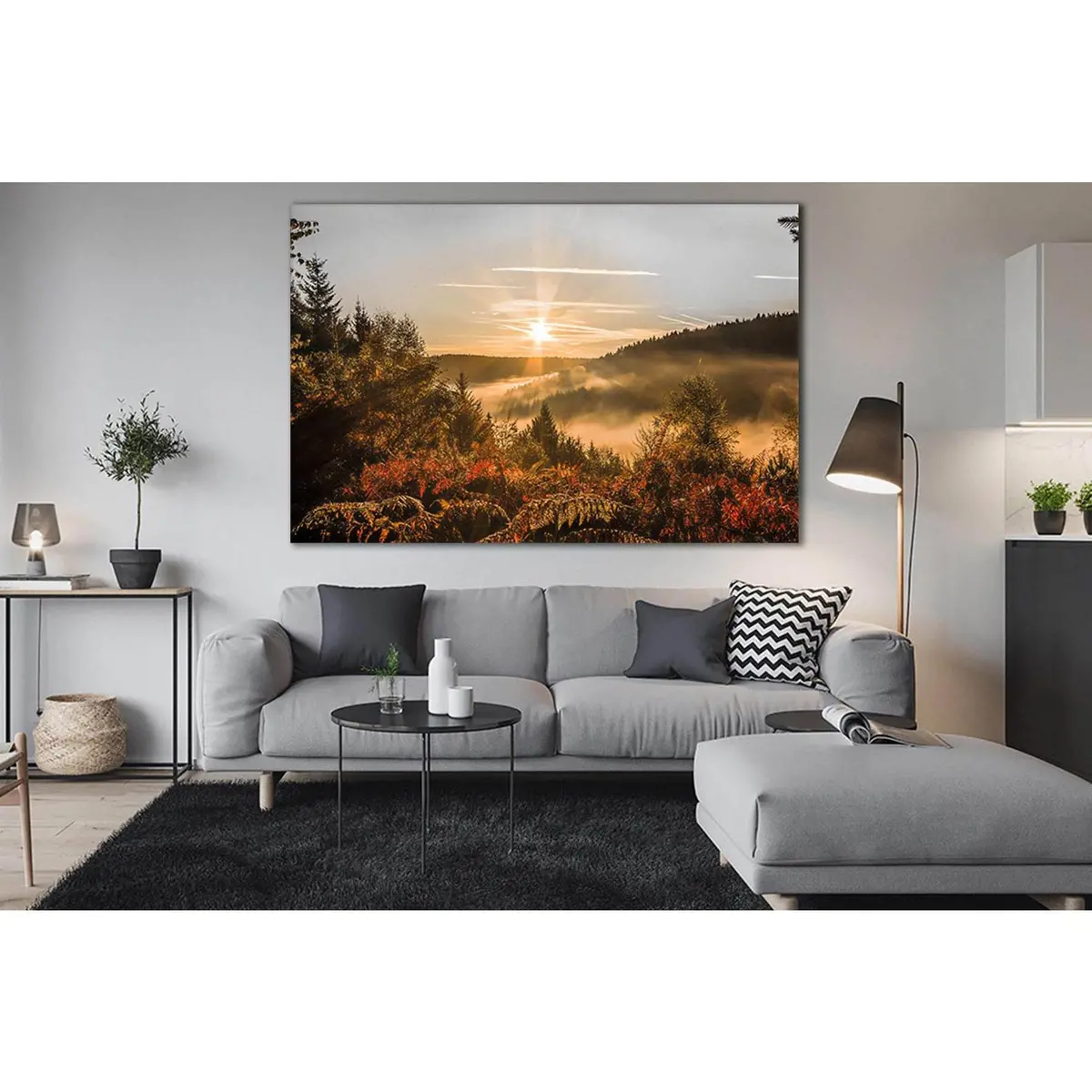 Sunrise Fog And Autumn Forest №Sl269 Ready To Hang Canvas Print 2