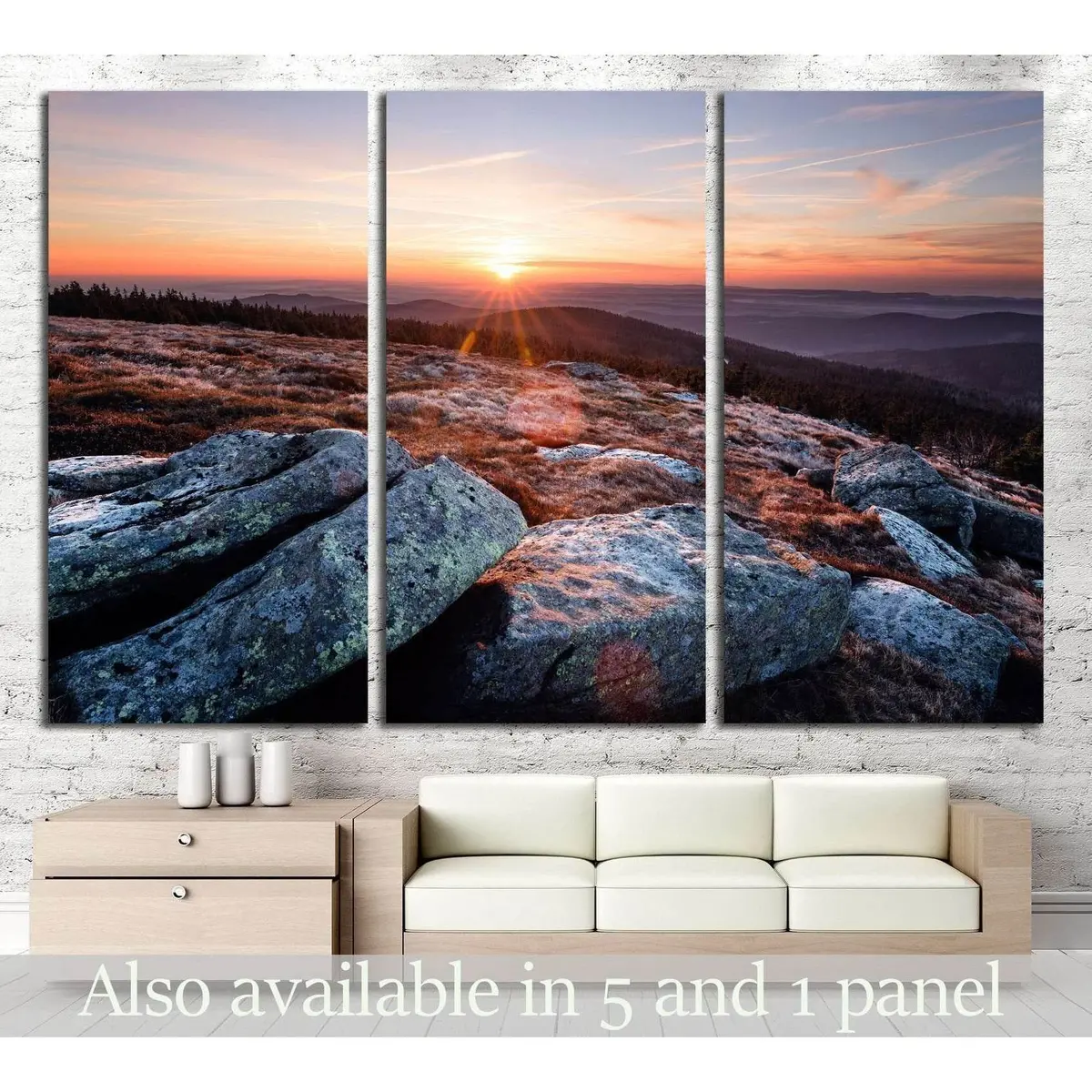 Sunrise On The Brocken And Stones In The Foreground №2525 Ready To Hang Canvas Print 5