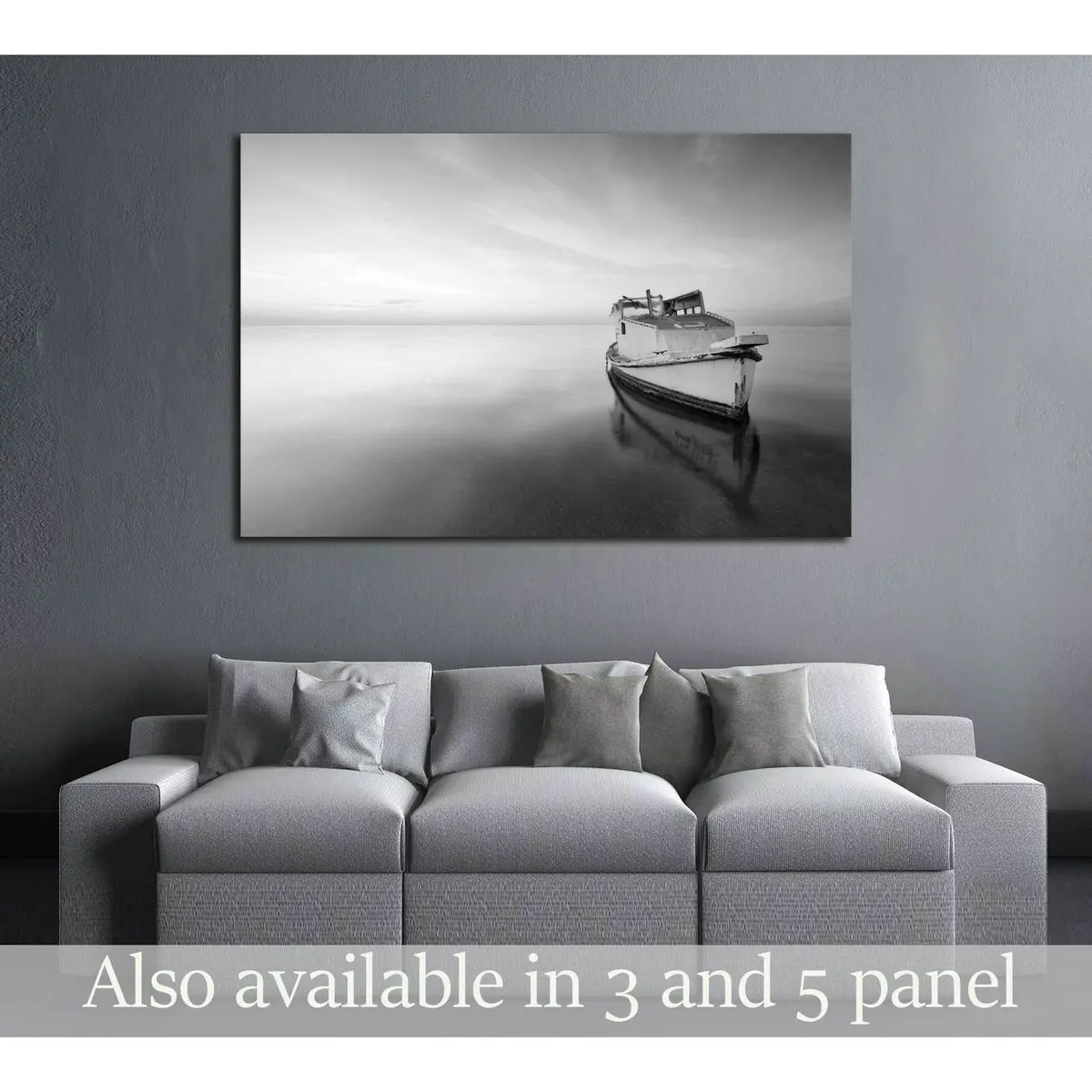 Sunrise With A Little Old Boat Abandoned In The Mar Menor, Spain №3124 Ready To Hang Canvas Print 1