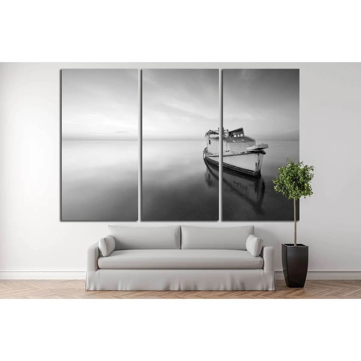 Sunrise With A Little Old Boat Abandoned In The Mar Menor, Spain №3124 Ready To Hang Canvas Print 5