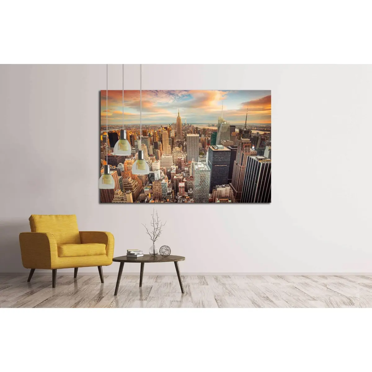 Sunset Aerial View Of New York City Looking Over Midtown Manhattan №2649 Ready To Hang Canvas Print 3