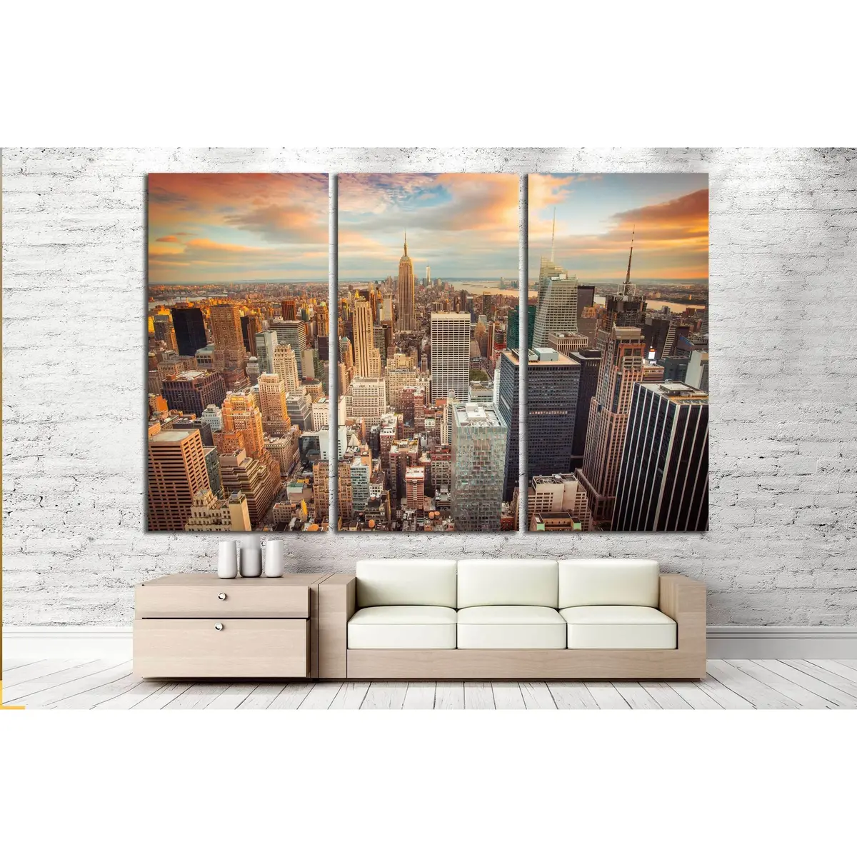 Sunset Aerial View Of New York City Looking Over Midtown Manhattan №2649 Ready To Hang Canvas Print 5