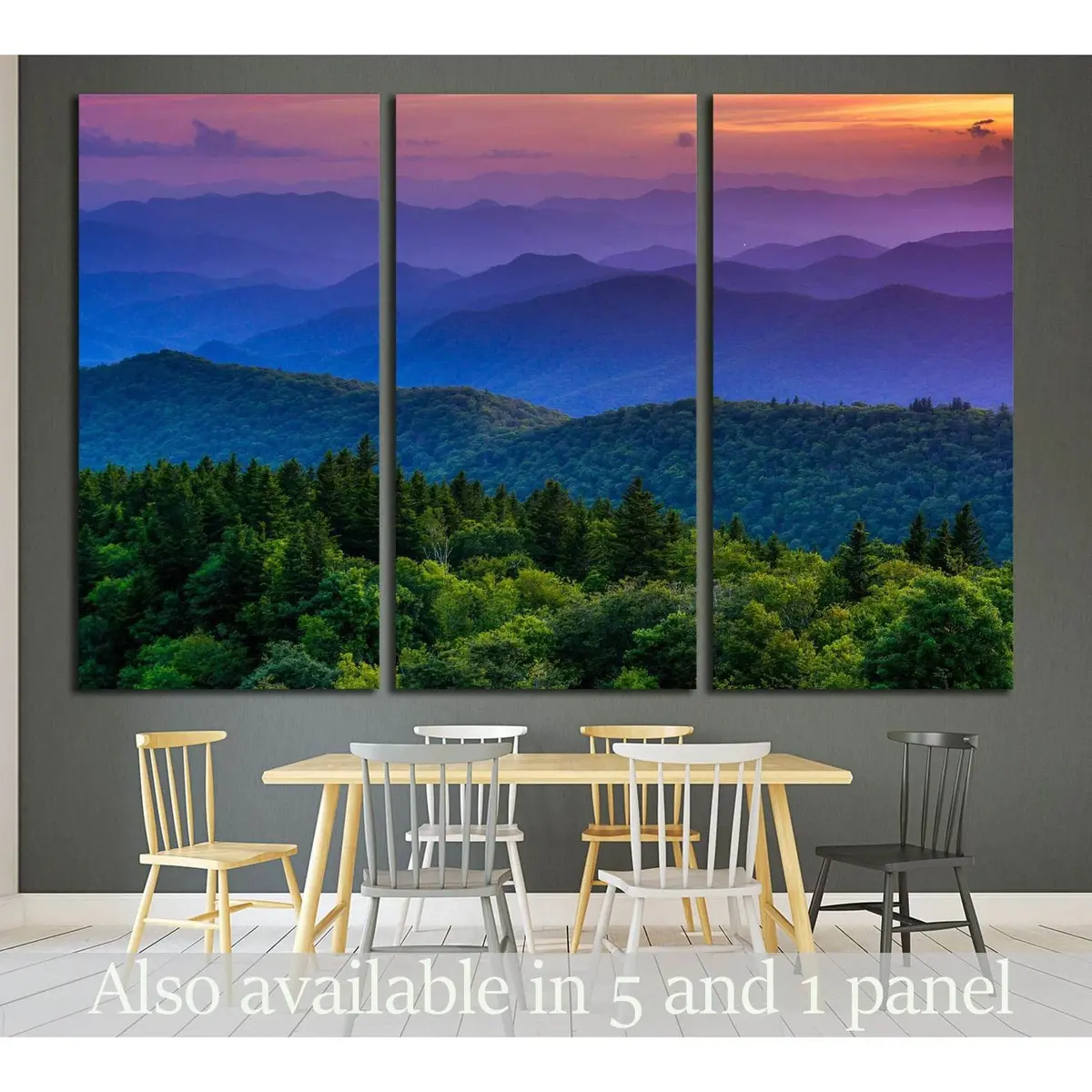 Sunset From Cowee Mountains Overlook, On The Blue Ridge Parkway In North Carolina №1970 Ready To Hang Canvas Print 5