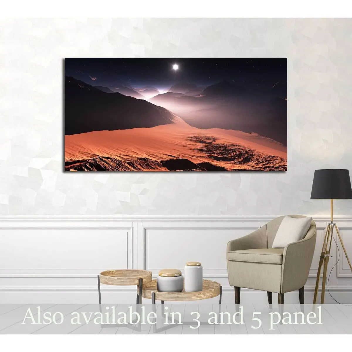 Sunset On Mars. Mars Mountains, View From The Valley. 3D Illustration №3179 Ready To Hang Canvas Print 1