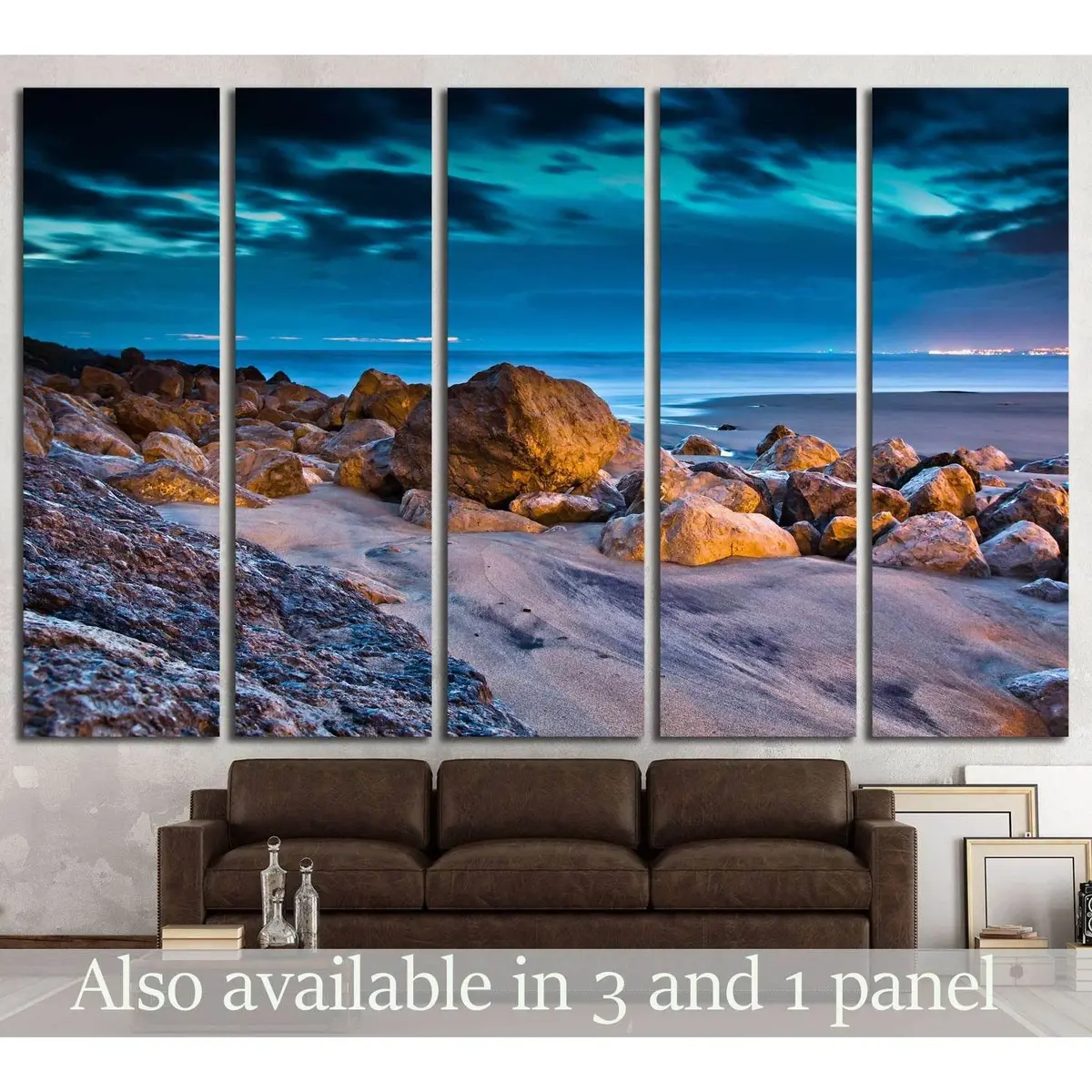 Portuguese Coast Sunset Canvas Art – Stones Beach Wall Decor