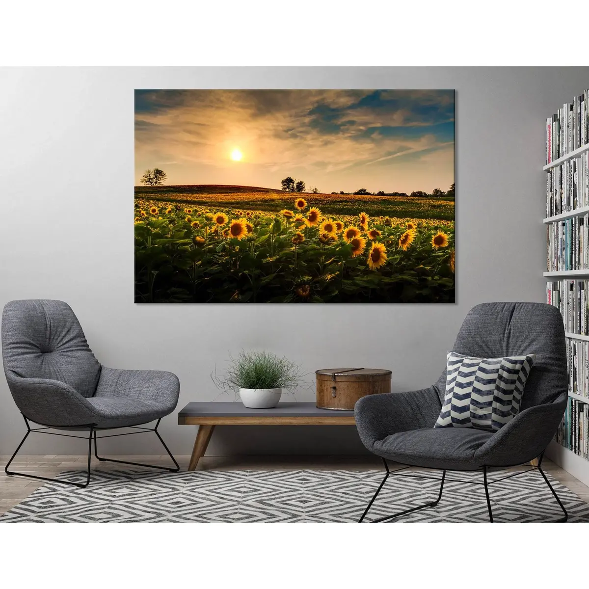 Sunset Over A Field Of Sunflowers №04224 Ready To Hang Canvas Print 3