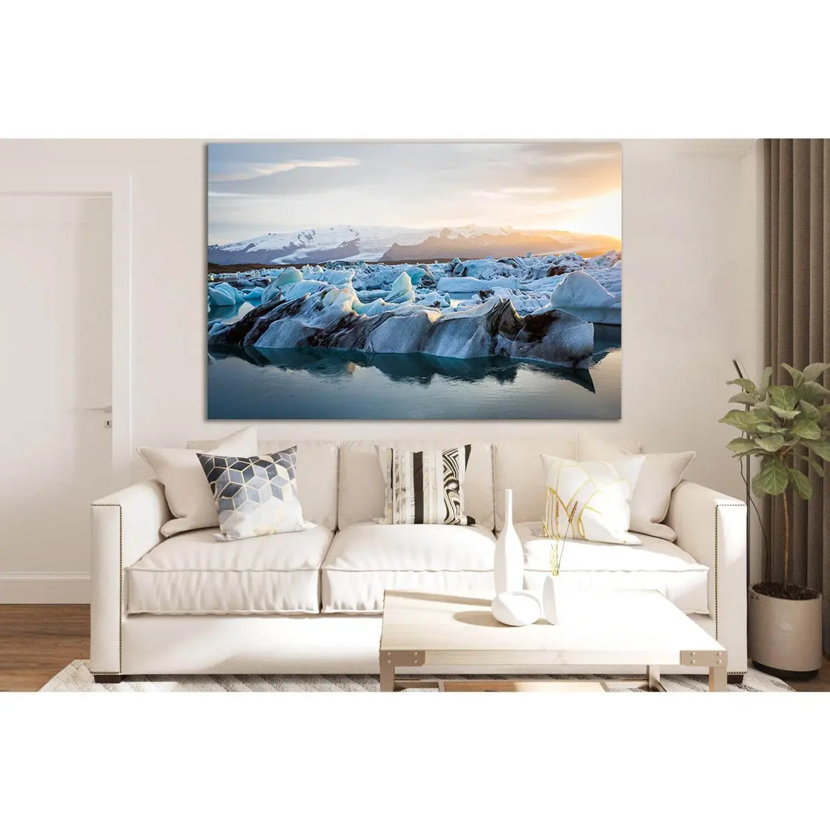 Sunset Over Jokulsarlon Glacier Lagoon №Sl1336 Ready To Hang Canvas Print 1