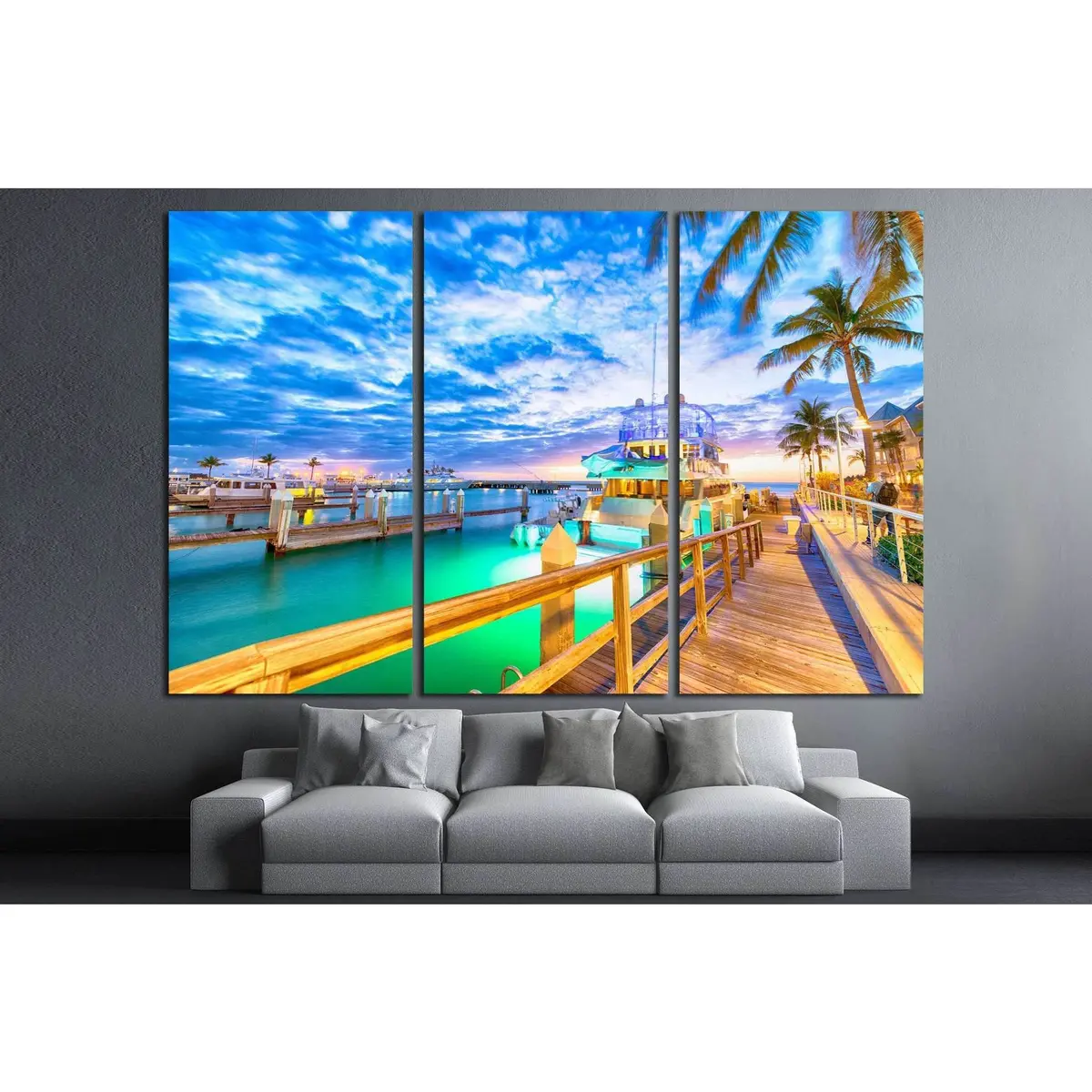 Sunset Over Key West, Florida. Wooden Bridge At The Port №1305 Ready To Hang Canvas Print 5
