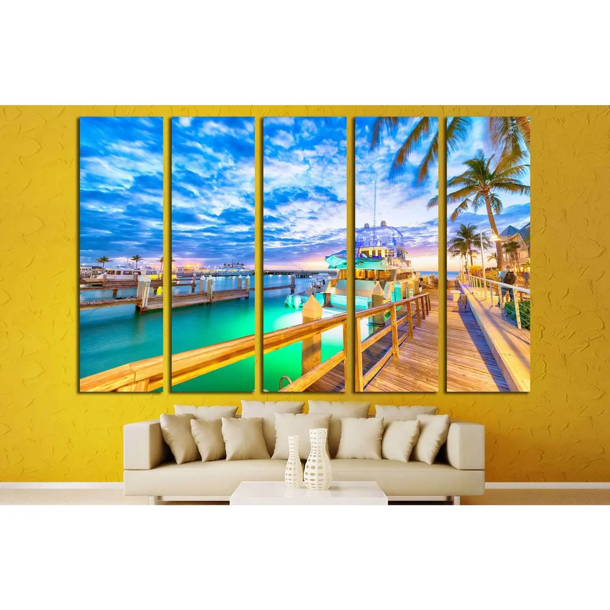 Key West Florida Sunset Canvas Art – Wooden Port Bridge Wall Decor, Ready-to-Hang Print - Image 3