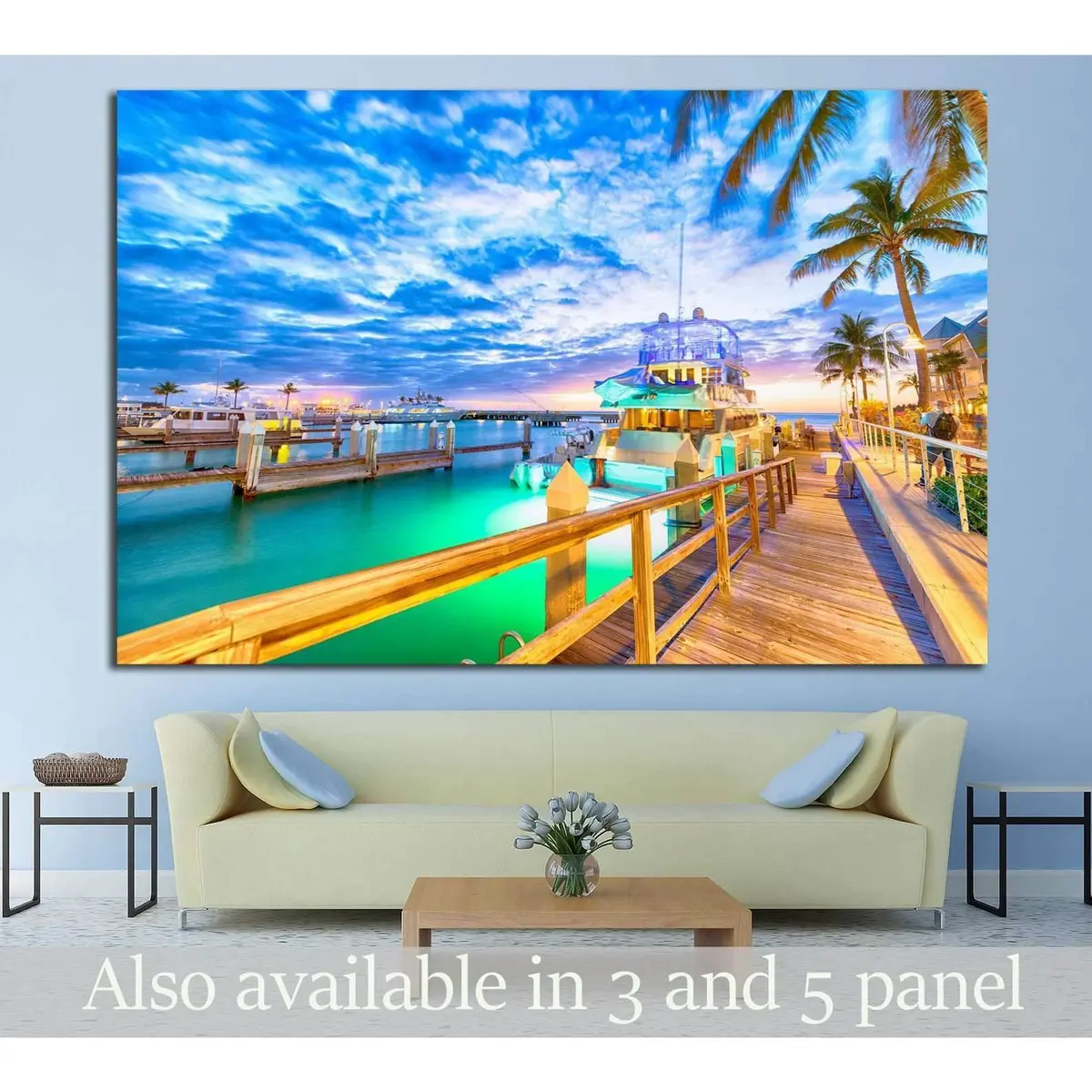 Sunset Over Key West, Florida. Wooden Bridge At The Port №1305 Ready To Hang Canvas Print 1