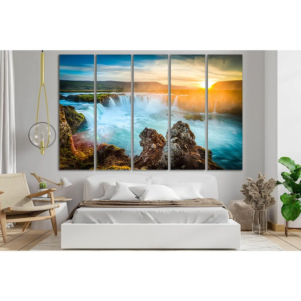 Godafoss Waterfall Sunset Canvas Wall Art – Pre-Strung & Ready to Display