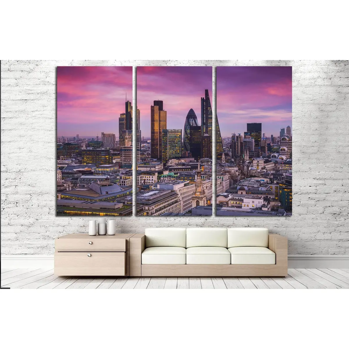 Sunset With Office Buildings And Beautiful Purple Sky - England, Uk №3007 Ready To Hang Canvas Print 5