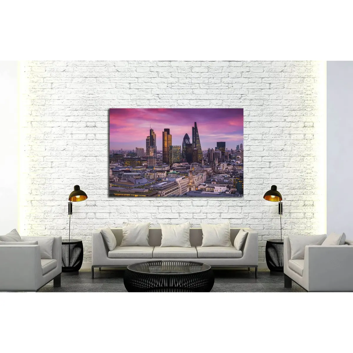 Sunset With Office Buildings And Beautiful Purple Sky - England, Uk №3007 Ready To Hang Canvas Print 3