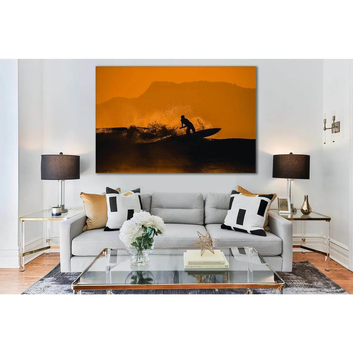 Surfer At Orange Sunset №Sl141 Ready To Hang Canvas Print 1