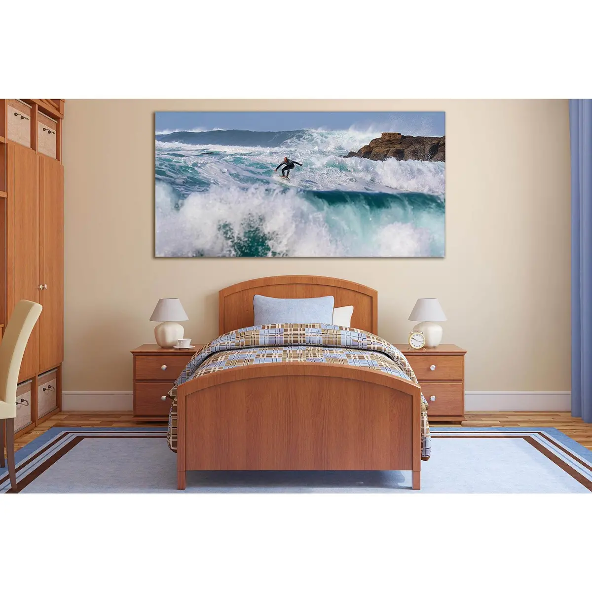 Surfer On The Blue Wave №Sl177 Ready To Hang Canvas Print 2
