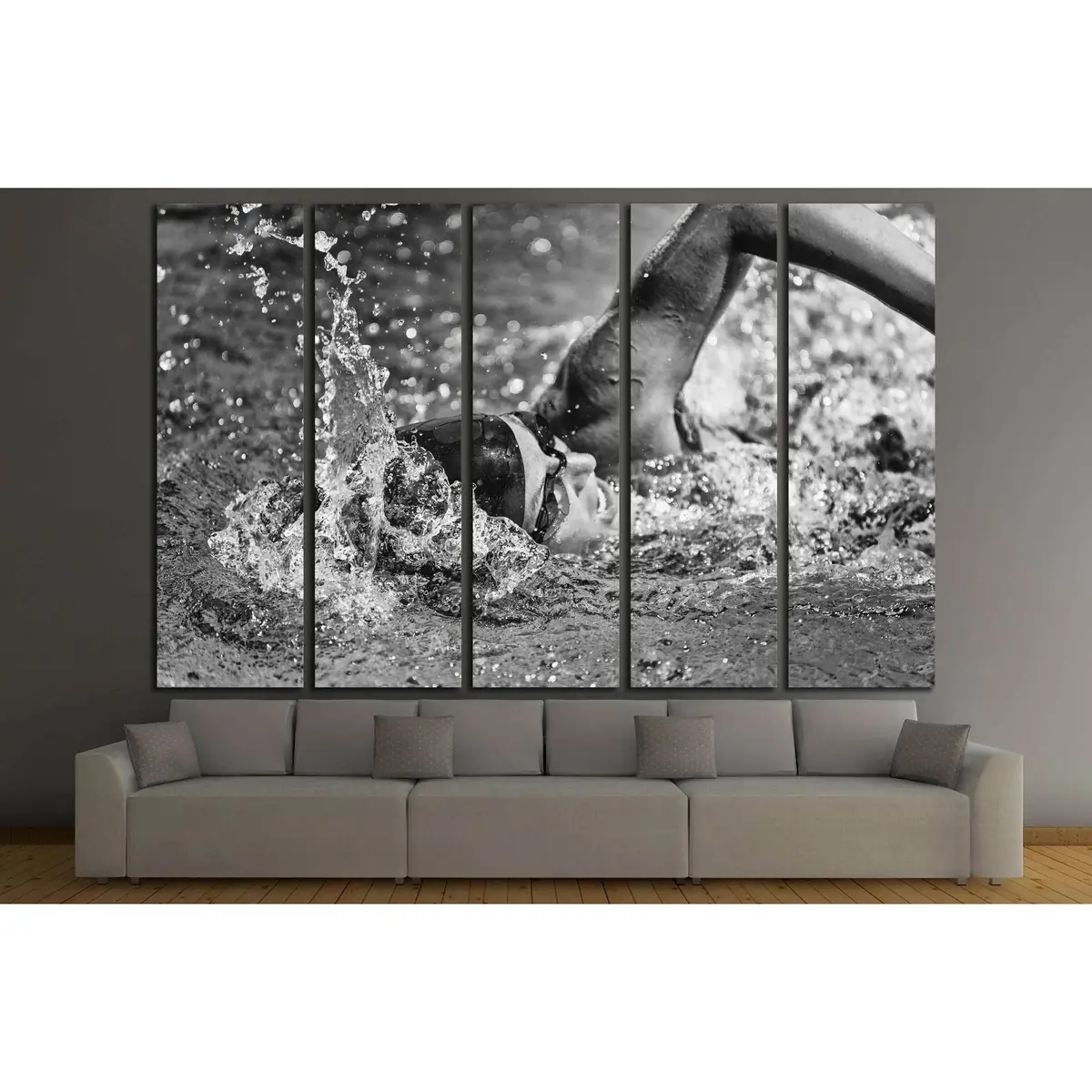 Black & White Swimming Action Canvas Art – Premium Ready-to-Hang Print #3251 - Image 3