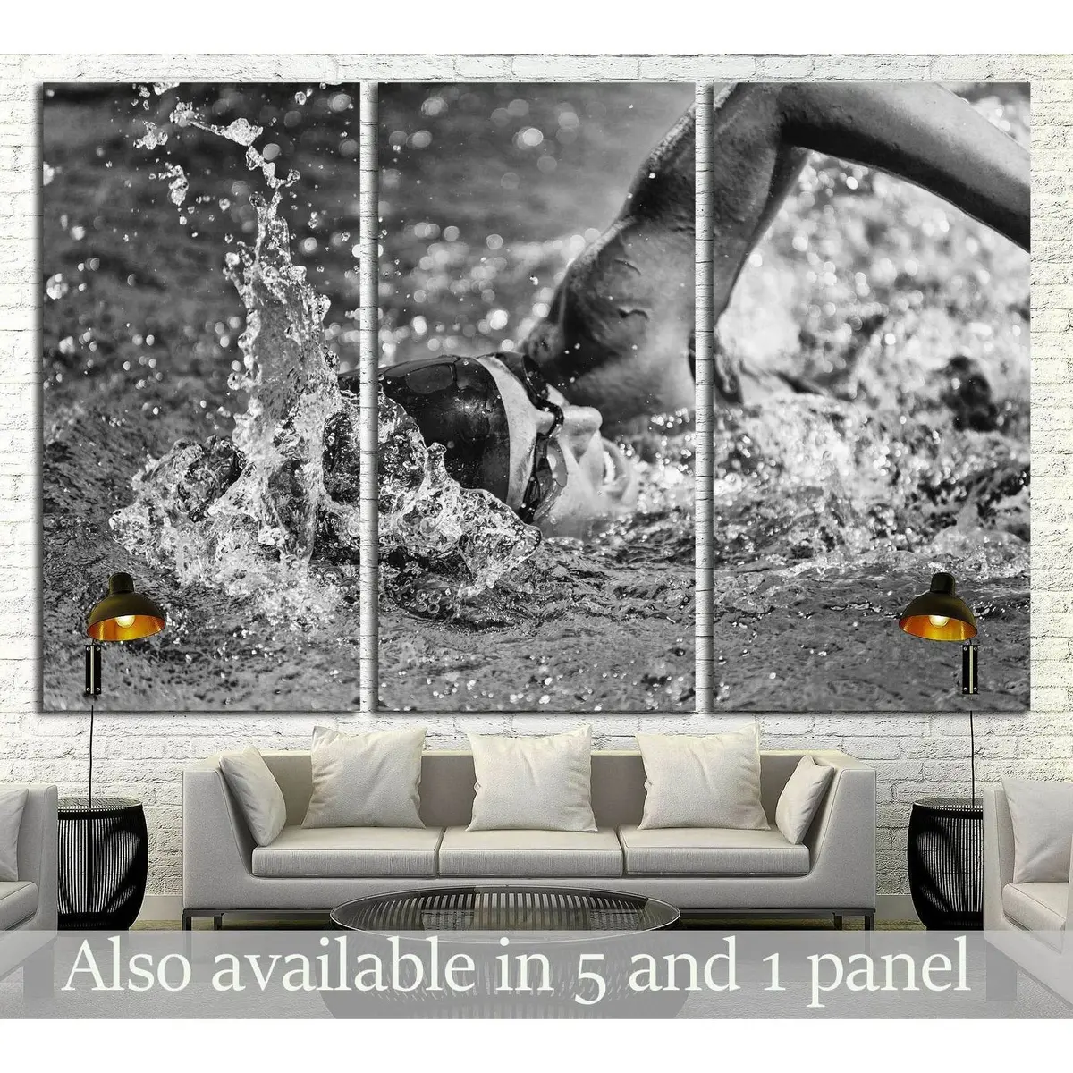 Swimming Fast - High Speed Action Shot In Black And White №3251 Ready To Hang Canvas Print 5