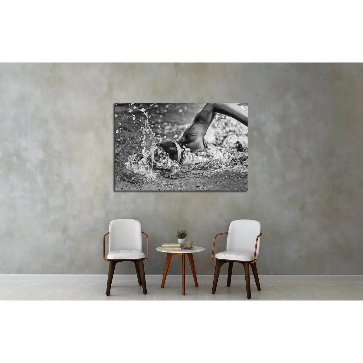 Swimming Fast - High Speed Action Shot In Black And White №3251 Ready To Hang Canvas Print 3