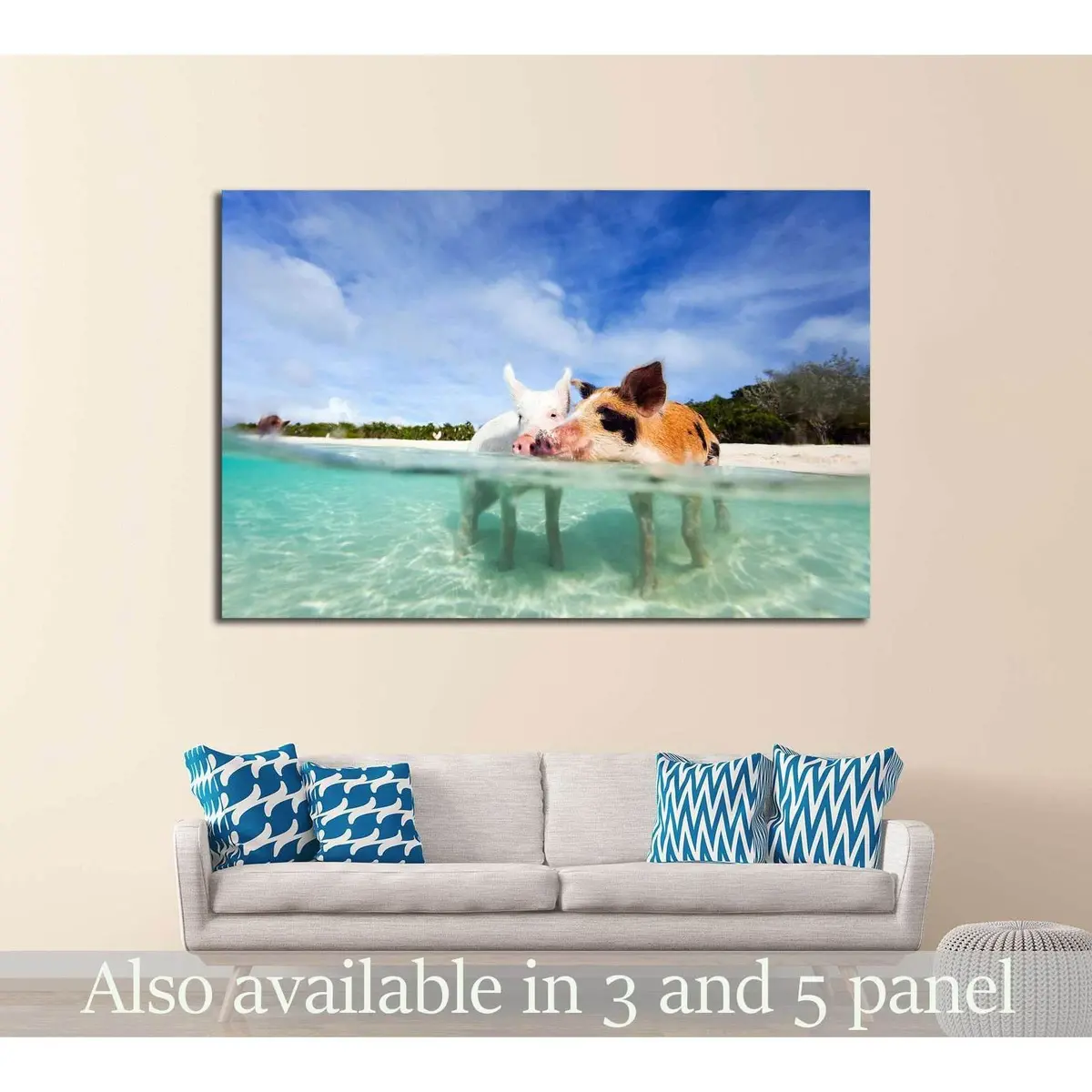 Swimming Pigs Of The Bahamas In The Out Islands Of The Exuma №2352 Ready To Hang Canvas Print 1