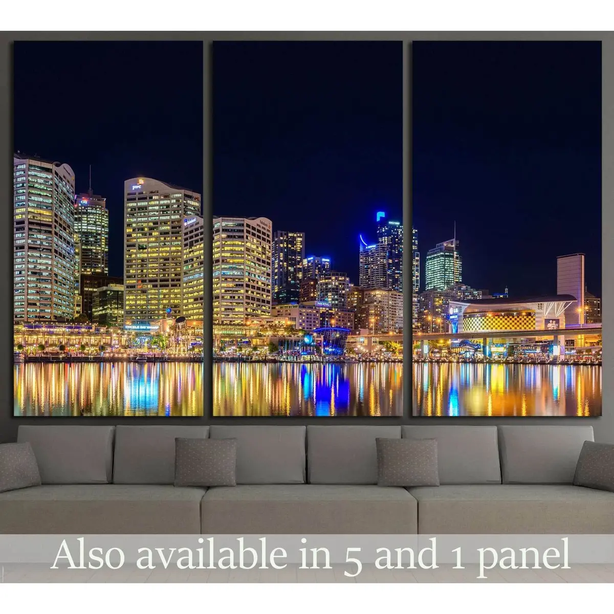 Sydney, Australiaб Darling Harbour Skyline View At Night Time №2203 Ready To Hang Canvas Print 5