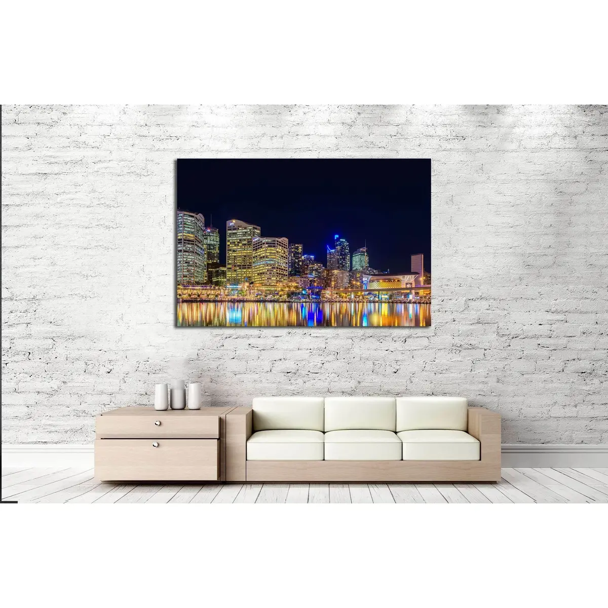 Sydney, Australiaб Darling Harbour Skyline View At Night Time №2203 Ready To Hang Canvas Print 3