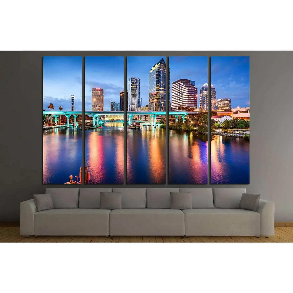 Tampa, Florida, Usa Downtown City Skyline Over The Hillsborough River №1692 Ready To Hang Canvas Print 2