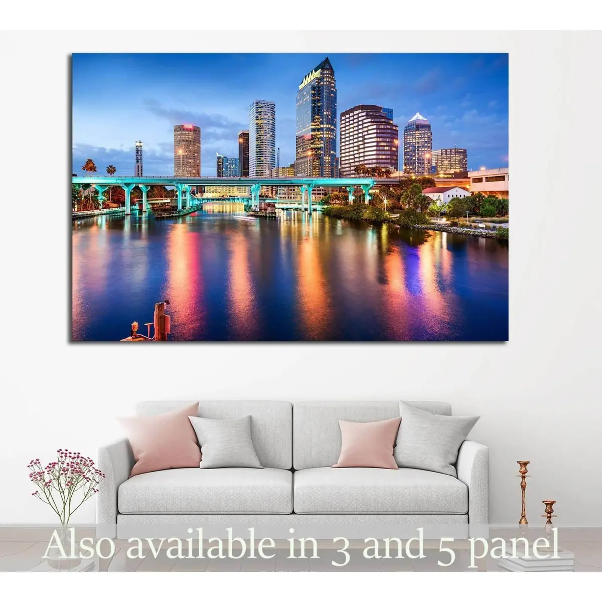 Tampa, Florida, Usa Downtown City Skyline Over The Hillsborough River №1692 Ready To Hang Canvas Print 1