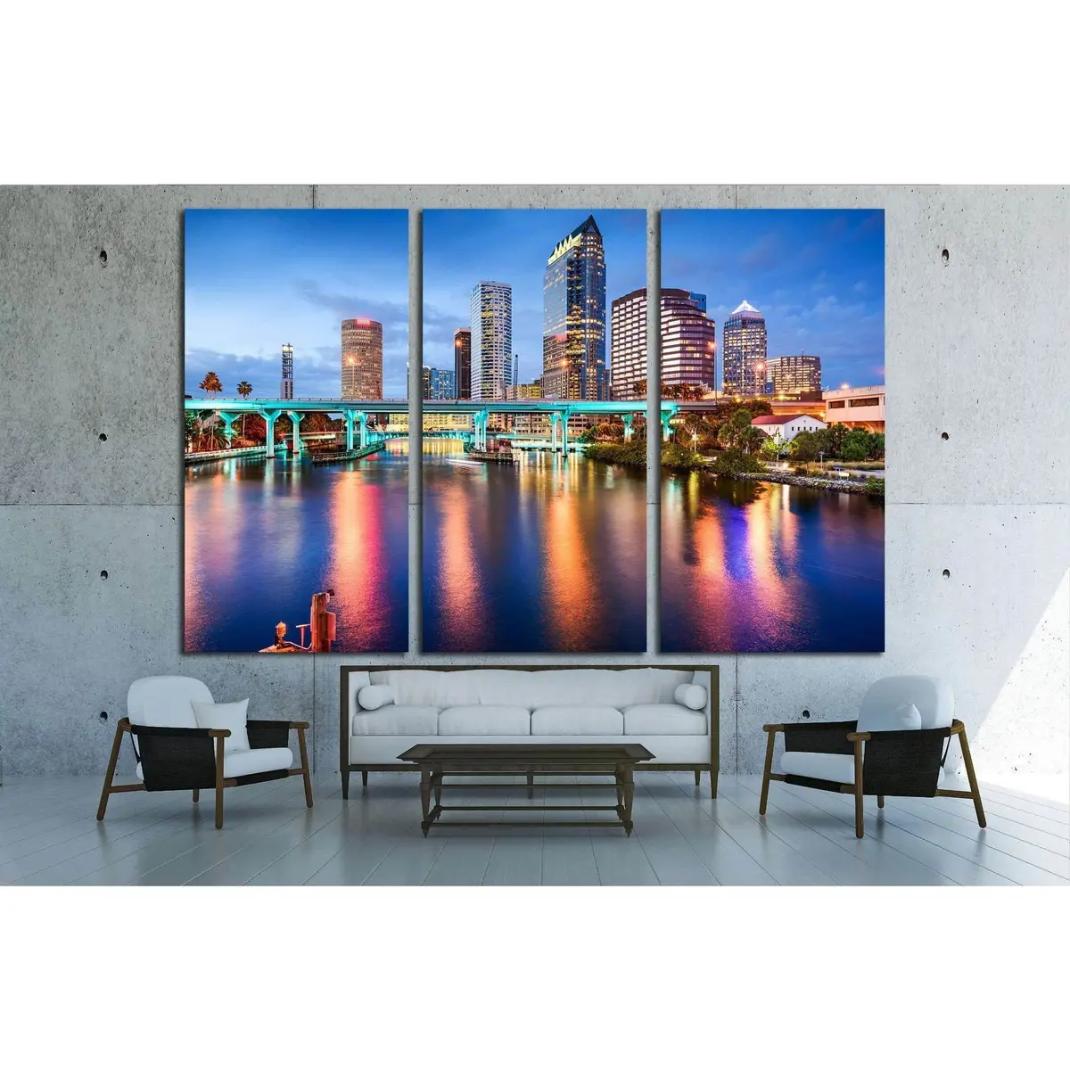 Tampa, Florida, Usa Downtown City Skyline Over The Hillsborough River №1692 Ready To Hang Canvas Print 3