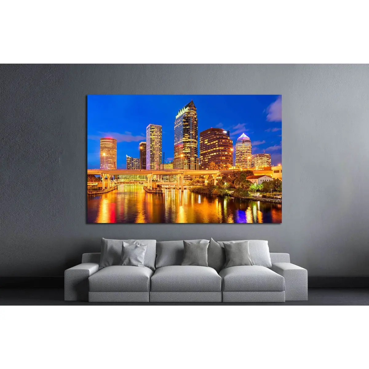 Tampa, Florida, Usa Downtown Skyline On The Hillsborough River №1711 Ready To Hang Canvas Print 3