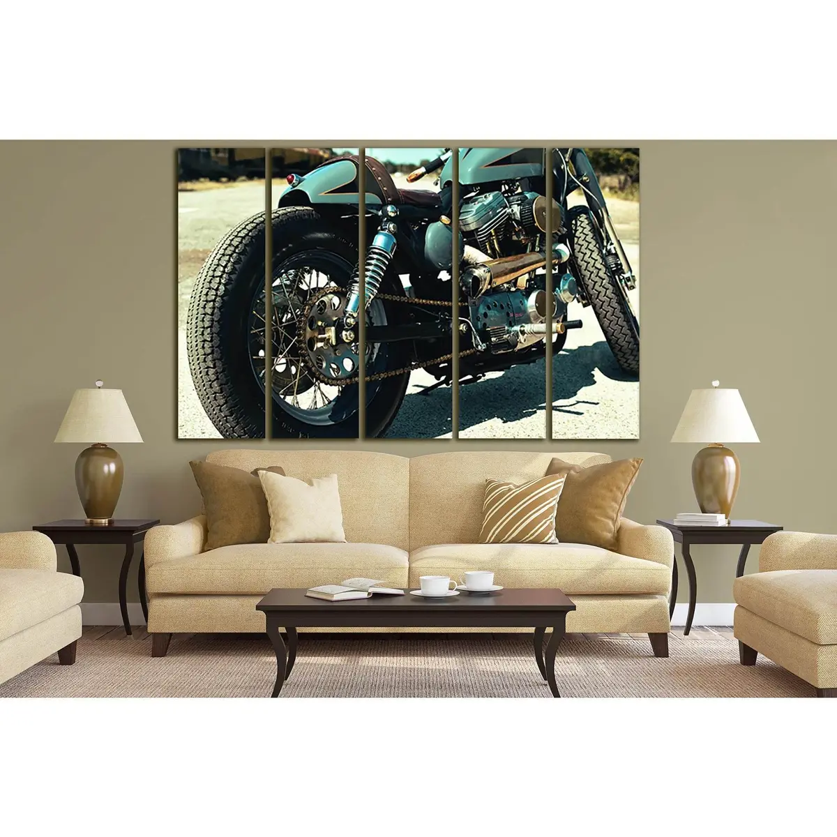 Teal and Black Motorcycle Closeup Art Print №SL767 – Ready-to-Hang Canvas