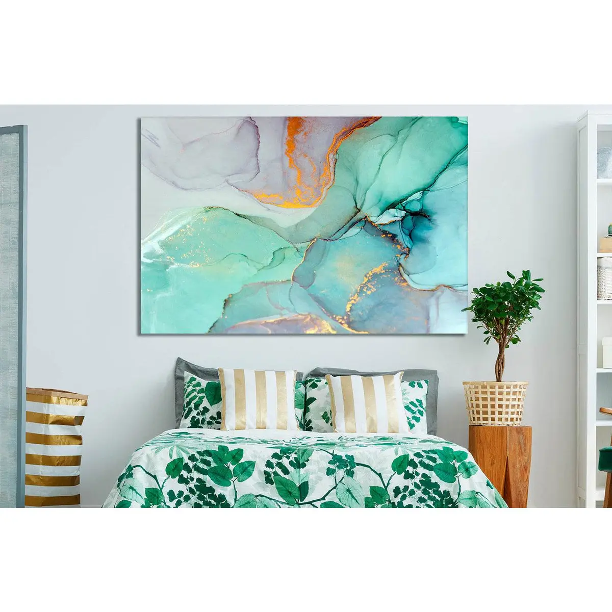 Teal Marble Artwork Ready To Hang Canvas Print 2