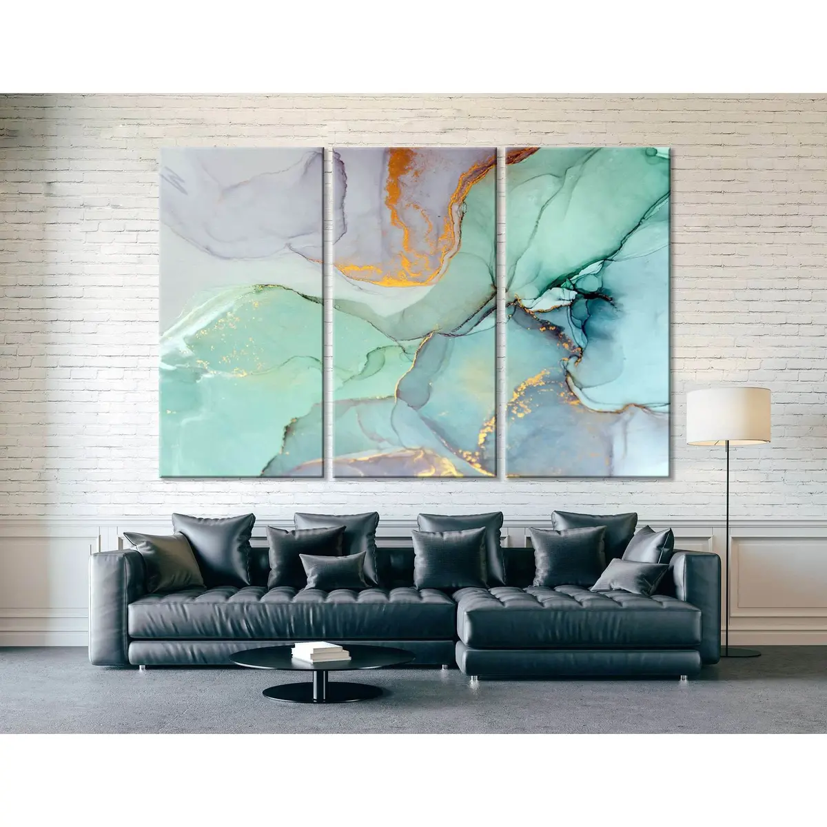 Teal Marble Artwork Ready To Hang Canvas Print 5