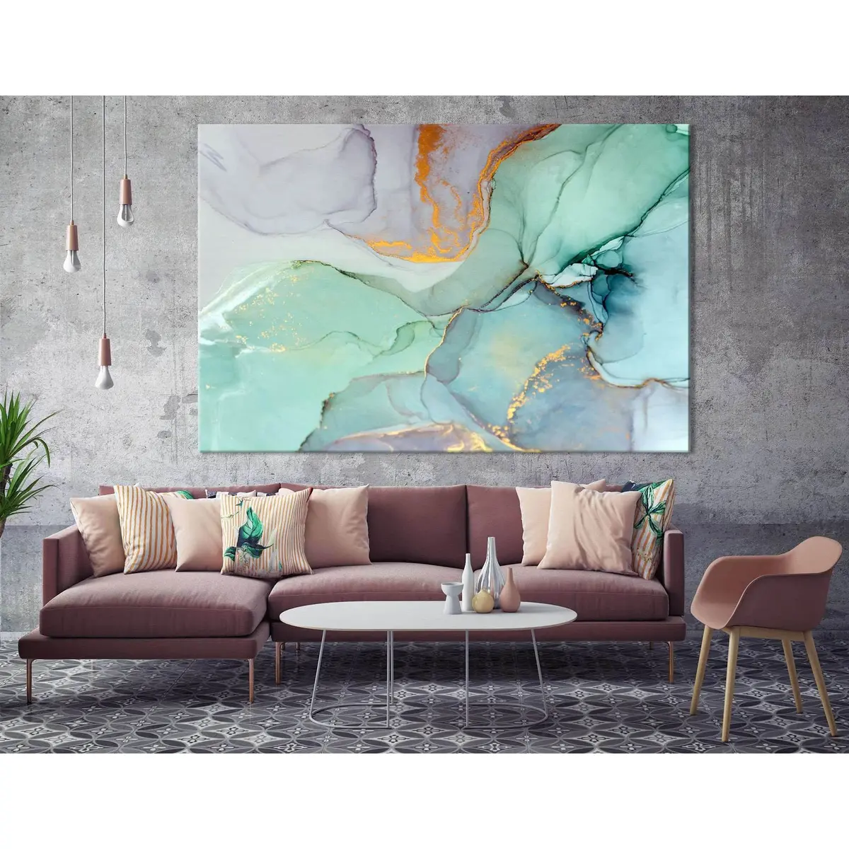 Teal Marble Artwork Ready To Hang Canvas Print 1