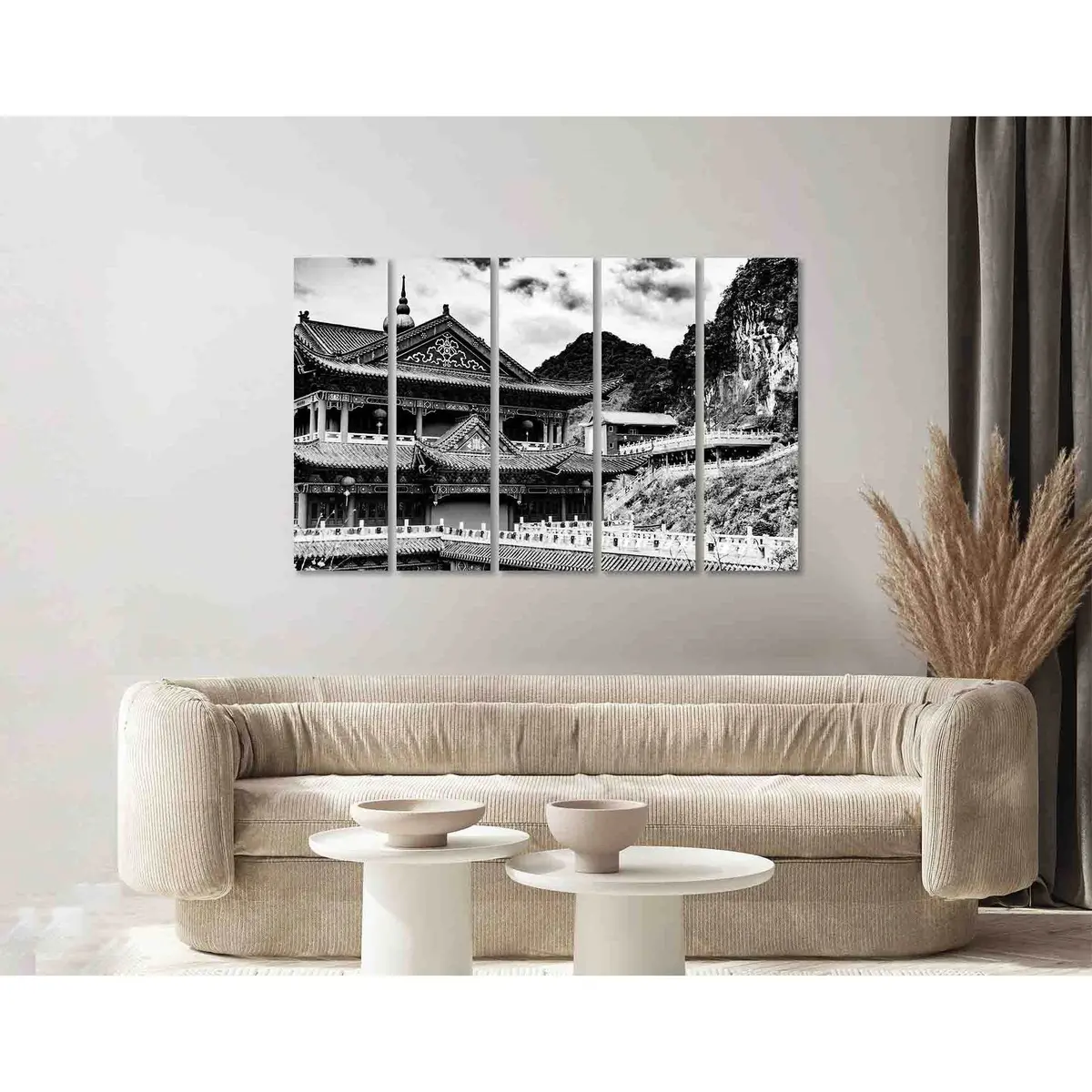 Temple Noir & Blanc Canvas Wall Art – Pre-Hung Print D2844 - Image 3