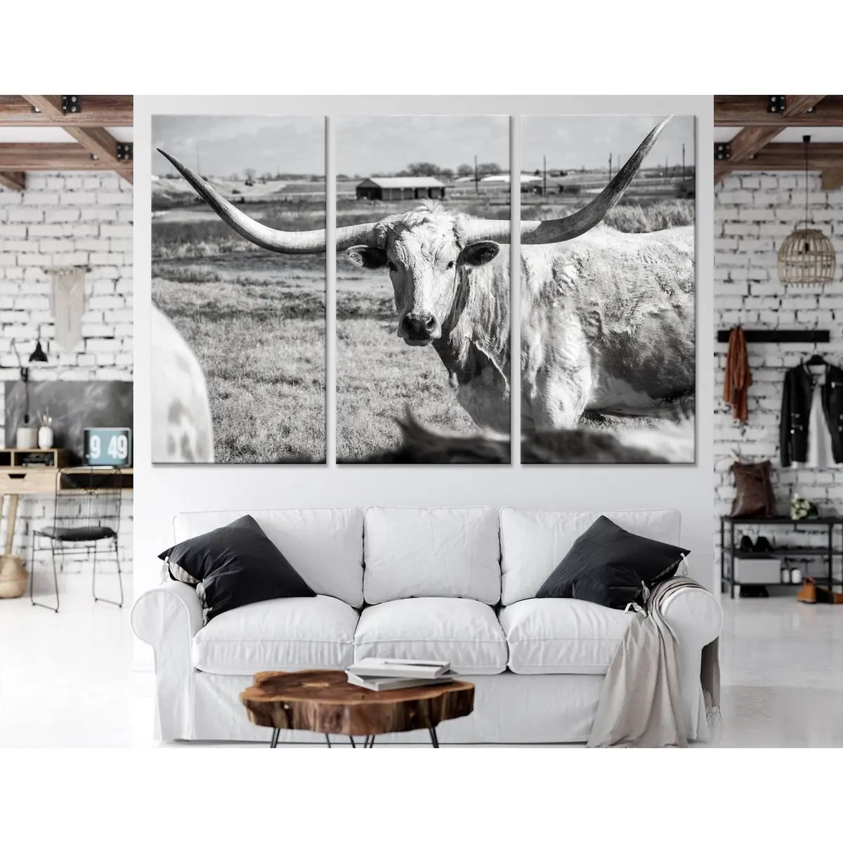 Texas Longhorn At Country Home Ranch №04136 Ready To Hang Canvas Print 5