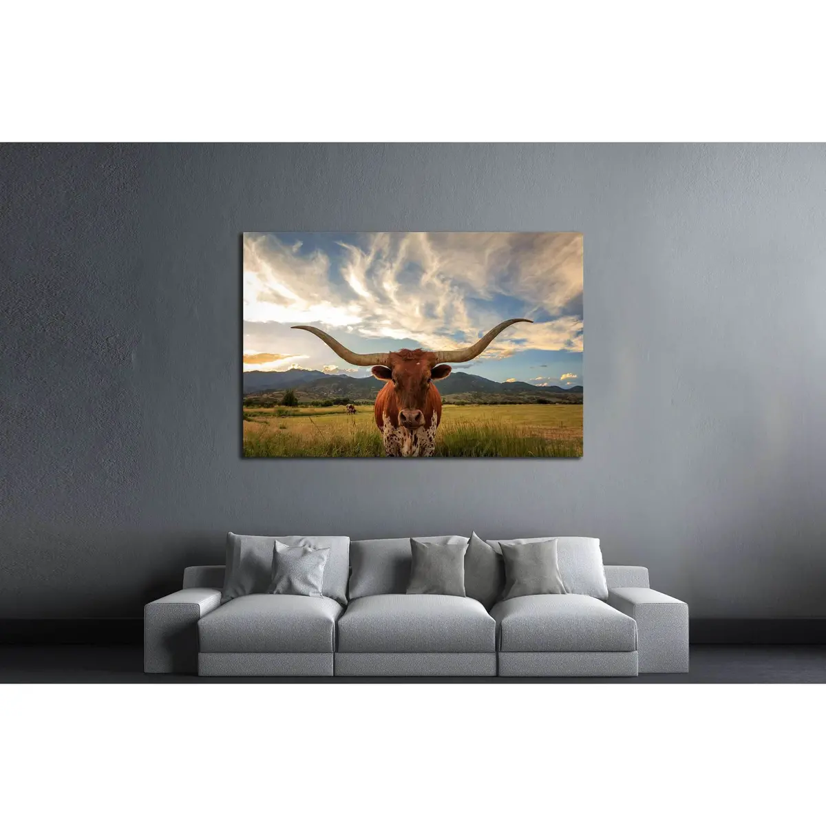 Texas Longhorn Steer In Rural Utah, Usa №2364 Ready To Hang Canvas Print 3